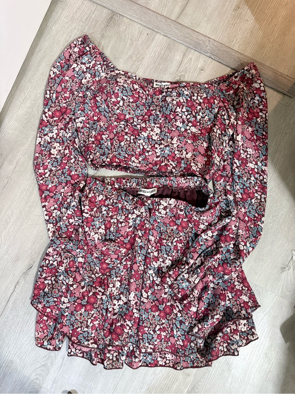Inspired Hearts Floral Crop Top & Skirt Set - Pink, Blue, White
